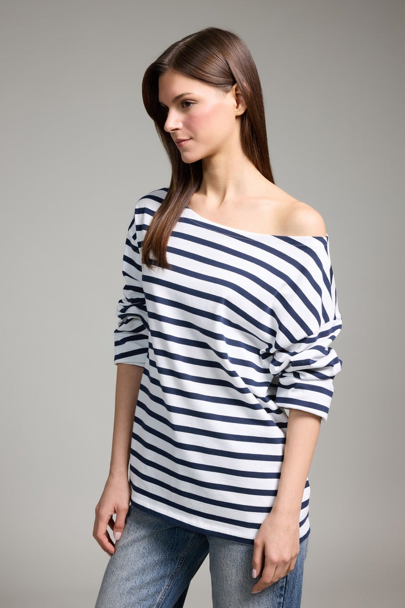 DeFacto Blue Woman Relax Fit Boat Neck Premium T-Shirt Casual - Image 3